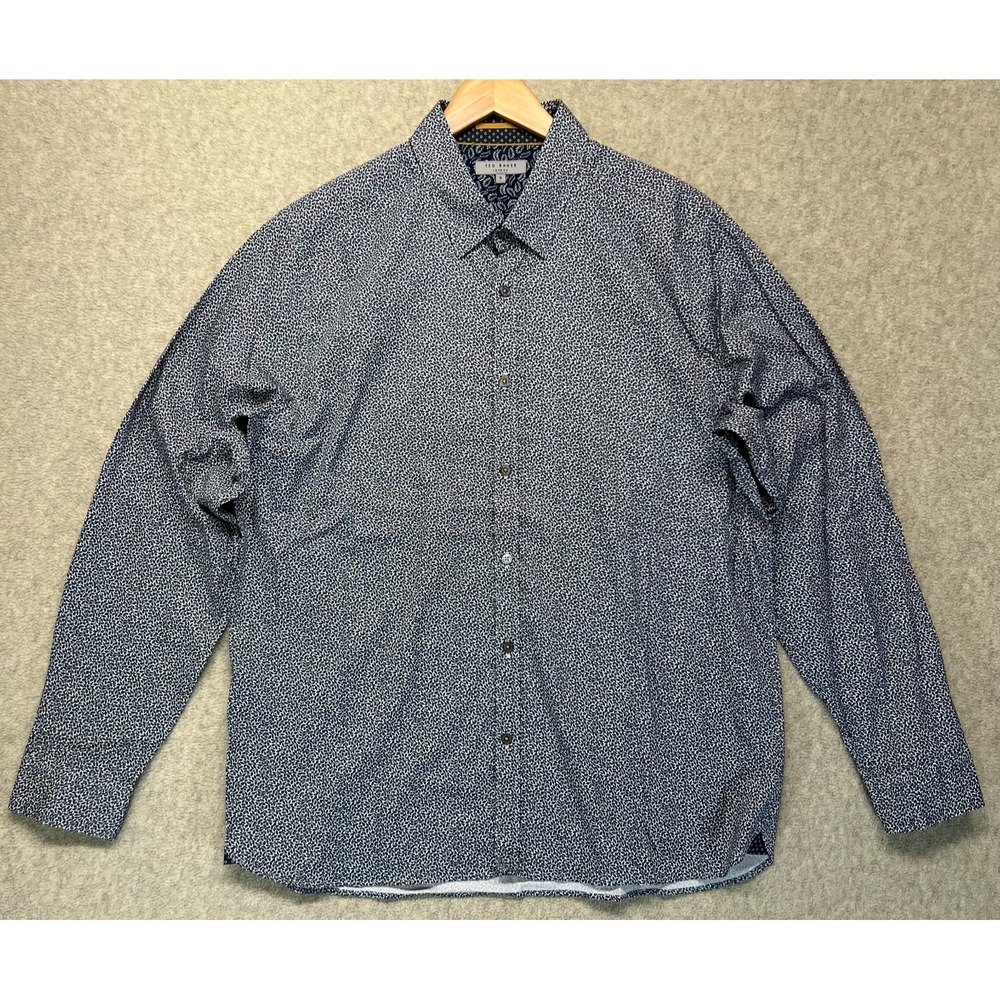 Ted Baker London‎ Mens Button-Up Shirt Blue White Classic Micro Leaf Print 6/2XL